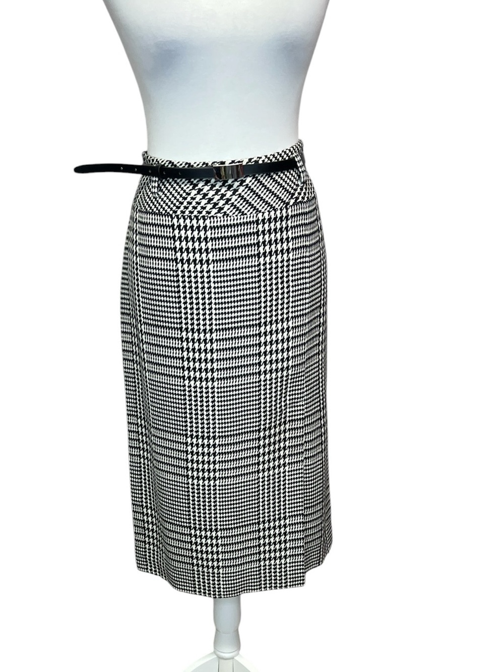 Evan Picone Houndstooth Black and White Plaid Pencil Skirt